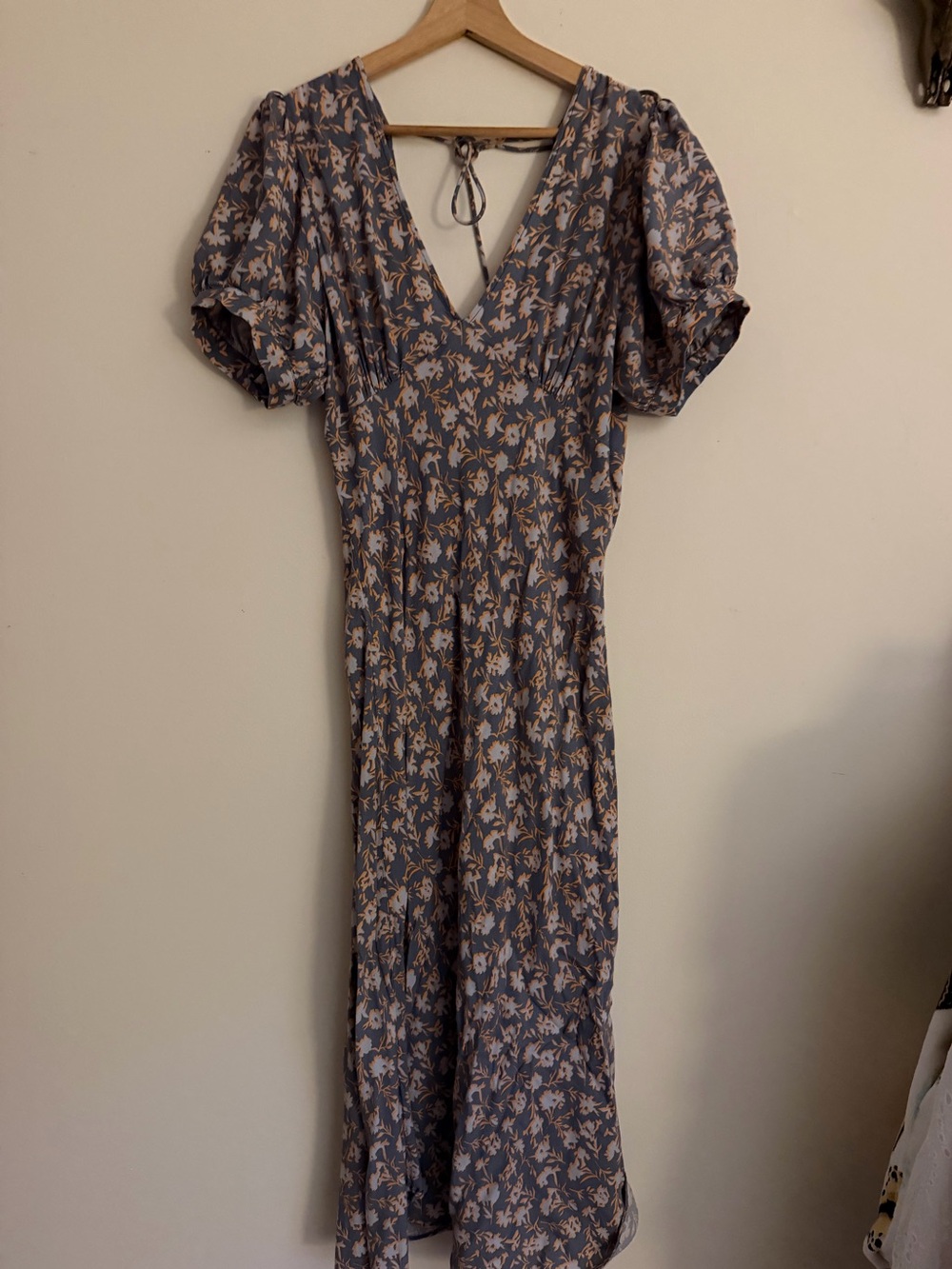 Jen's Pirate Booty Blue and Cream Floral V-Neck Midi Dress